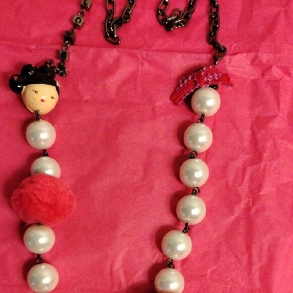 Vintage Harajuku LoversPink White Beaded Necklace w/ Pink Poms - Picture 3 of 3